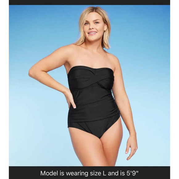 Kano Sol black Twist-Front Bandeau Classic 1 piece swimsuit with tummy control S - Picture 2 of 10